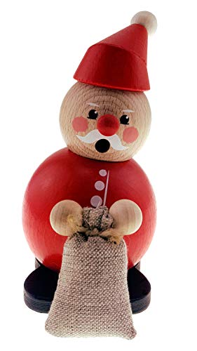 Hess Holzspielzeug 40000 - Kugelräuchermann aus Holz, Weihnachtsmann mit Sack, ca. 12 cm, Dekoration für die Advents- und Weihnachtszeit aus dem Erzgebirge von Hess Holzspielzeug