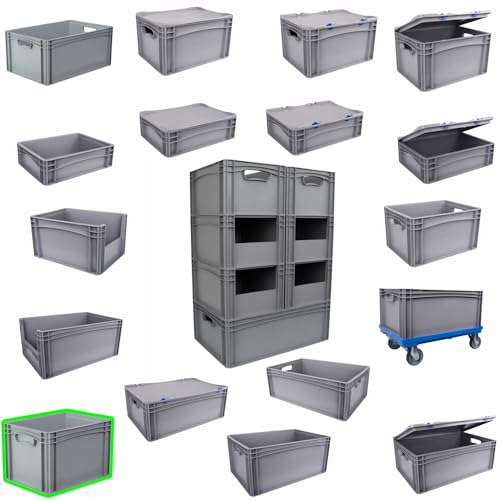 Hesselink Eurobox 40x30x27 cm, Handgriffe geschlossen, stapelbar, 25,6 Liter, grau, lebensmittelecht, Eurobehälter kombinierbar mit Deckel von Hesselink