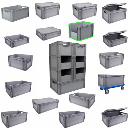 Hesselink Eurobox 40x30x27 cm, mit Entnahmeöffnung, stapelbar, 25,6 Liter, grau, lebensmittelecht, Eurobehälter kombinierbar mit Deckel von Hesselink