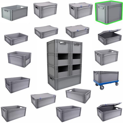 Hesselink Eurobox 40x30x32 cm, Handgriffe geschlossen, stapelbar, 30 Liter, grau, lebensmittelecht, Eurobehälter kombinierbar mit Deckel von Hesselink