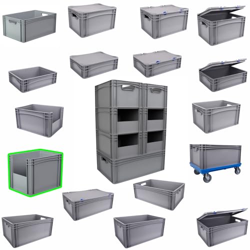 Hesselink Eurobox 40x30x32 cm, mit Entnahmeöffnung, stapelbar, 30 Liter, grau, lebensmittelecht, Eurobehälter kombinierbar mit Deckel von Hesselink