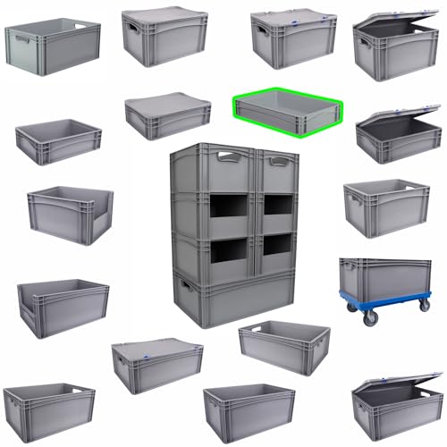 Hesselink Eurobox 60x40x12 cm, Handgriffe geschlossen, stapelbar, 23,9 Liter, grau, lebensmittelecht, Eurobehälter kombinierbar mit Deckel von Hesselink