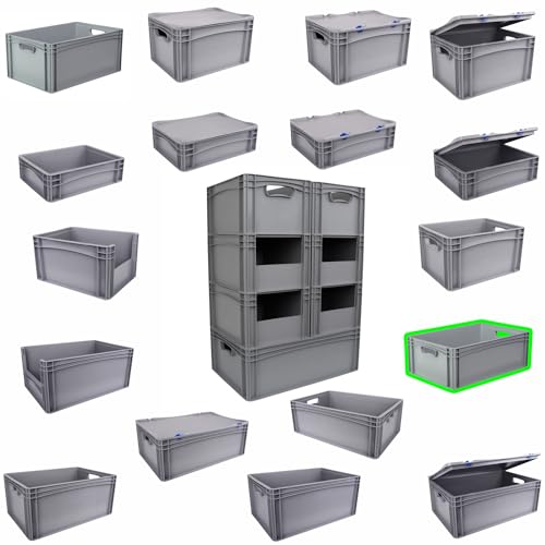 Hesselink Eurobox 60x40x22 cm, Handgriffe offen, stapelbar, 42,2 Liter, grau, lebensmittelecht, Eurobehälter kombinierbar mit Deckel von Hesselink