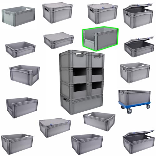Hesselink Eurobox 60x40x32 cm, mit Entnahmeöffnung, stapelbar, 64,5 Liter, grau, lebensmittelecht, Eurobehälter kombinierbar mit Deckel von Hesselink