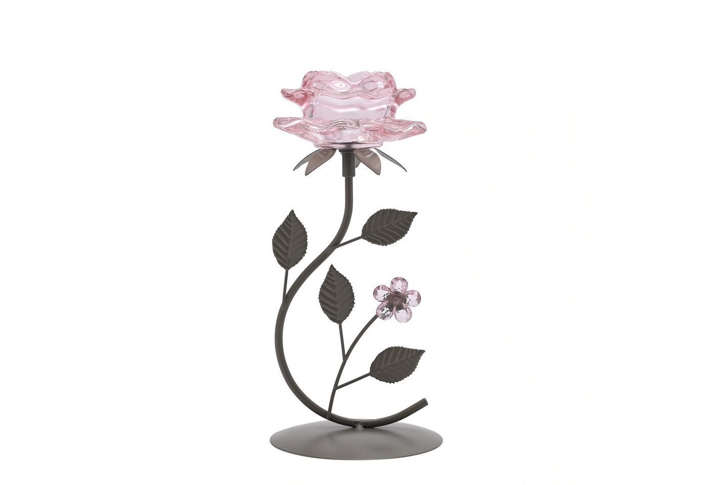 Hestia Teelichthalter Kerzenhalter mit rosa Glasrose Teelicht Schöne und das Biest Style von Hestia