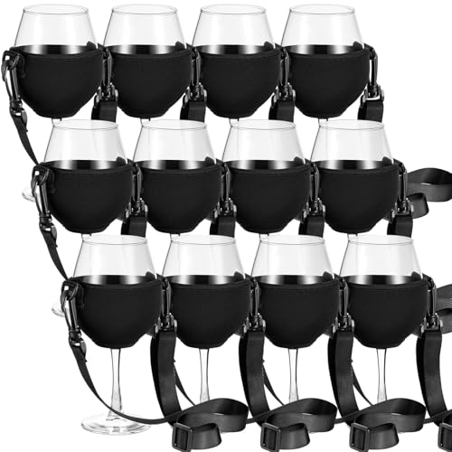 Hestya 12 Stück Weinglashalter zum Umhängen Tragbarer Weinglashalter für Hals Glashalter zum Umhängen Weinglas Halterung für Weinwanderung Junggesellinnenabschied Hochzeit Geburtstag Party(Schwarz,L) von Hestya