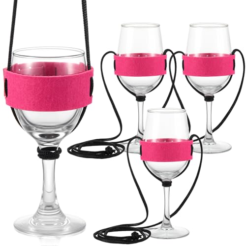 Hestya 4 Stück Weinglasalter zum Umhängen aus Filz Tragbare Festival Becherhalter Einstellbar Hängend Glashalter für Party Geburtstag Weihnachte Picknicks(Rosenrot) von Hestya