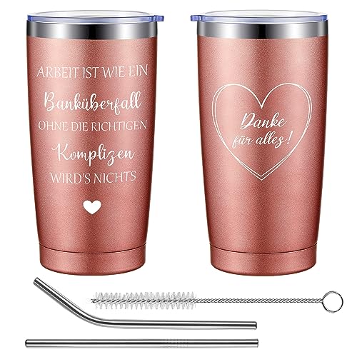 Hestya 600 ml 20 oz Thermobecher für Kollegen Arbeit Ist Wie Ein Banküberfall Isolierbecher Kaffeebecher mit Deckel Strohhalm Danke Geschenk Abschiedsgeschenk für Jobwechsel Ruhestand (Rose Gold) von Hestya