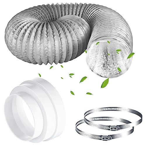 Hestya Abluftschlauch PVC Schlauch Verlängerung Abluftrohr Alu Flexrohr mit Edelstahl Schlauchschelle und Reduzierstück für Klimagerät Wäschetrockner Dunstabzugshaube (Grau, 150 mm x 2 Meter) von Hestya