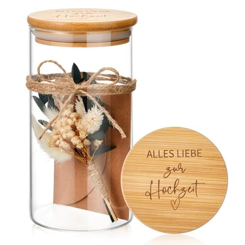 Hestya Vorratsglas Hochzeitsgeschenk für Brautpaar mit Trockenblume Karte Umschlag Geldgeschenk zur Hochzeit Geschenkverpackung Hochzeit Geschenkidee für Verliebte Verlobung Hochzeitstag(Hochzeit) von Hestya