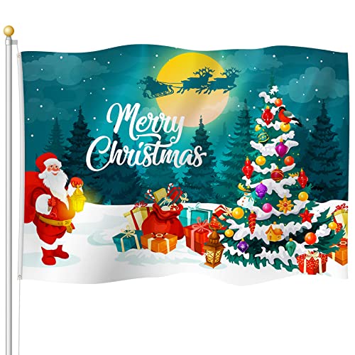 Weihnachten Garten Hof Flagge Polyester Hausflagge Banner Urlaub Vintage Garten Hof Dekoration Flagge für Terrasse Rasen Außen Dekoration, 90 x 150 cm (Klassischer Stil) von Hestya