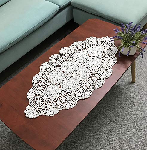 Hetao Tischläufer, 100 % Baumwolle, handgefertigt, gehäkelt, Spitze, länglich, 40,6 x 68,9 cm, Weiß von Hetao