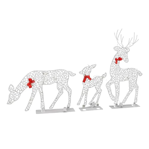 HETHLIF Rentier -Weihnachtsdekoration, Weihnachtsdekorationen Im Freien Hirsch Weihnachtsdekor Beleuchtete Tabletop - 3pcs Warmes Weißes Licht Eisen LED Rentierfamilie für Außeneinstrahlung von Hethlif