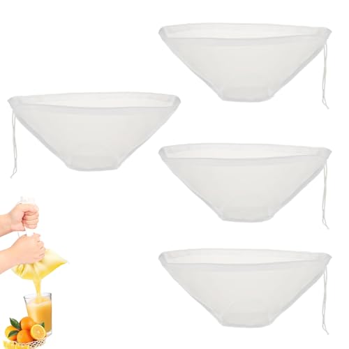 4 Stück Nussmilchbeutel Feinmaschiges Passiertuch Schüsselform Nylon mit Kordelzug Filterbeutel Feinmaschiges Käsetuch Wiederverwendbar für Käse Fruchtsaft Mandel von Heting-YQ