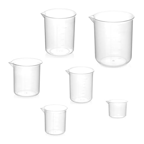 6 Stück Messbecher Set Kunststoff 25 ml 50ml 100ml 150ml 250ml 500ml PP Labor Messbecher mit Maßstab Mark Wiederverwendbar Transparent Lab Messbecher von Heting-YQ