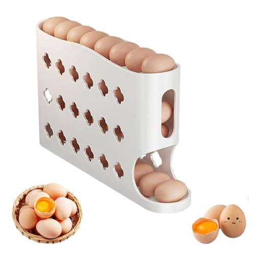 Eierhalter für 30 Eier 4 Etagen Eierbehälter für Kühlschrank Platzsparender Automatisch Rollender Eierspender für die Küchenarbeitsplatte Eier Aufbewahrung von Heting-YQ