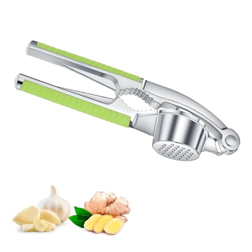 Knoblauchpresse 2 In 1 Knoblauchpresse Edelstahl und Nussknacker Garlic Press mit leicht zu drückendem Griff zum Zerdrücken von Knoblauch und Nüssen von Heting-YQ
