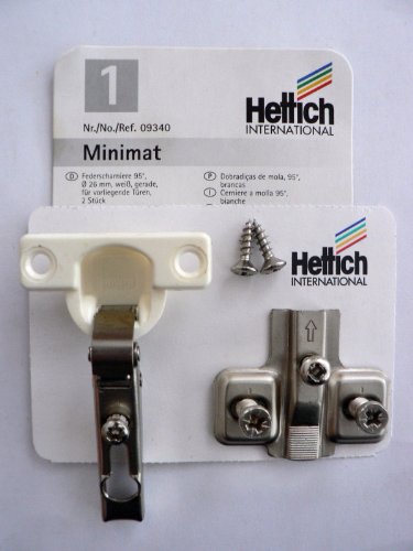 4 Stück Hettich Minimat 1, Federscharniere, 95°, vernickelt/weiß, D: 26 mm, Kröpfung: 0 mm, für aufliegende Türen, 4 Stück, Artikelnr. 9340 von Hettich