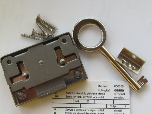 Hettich Aufschraubschloß, 20mm Dornmaß, gleichschließend, Metall vernickelt, 1 Stück, 00550 von Hettich