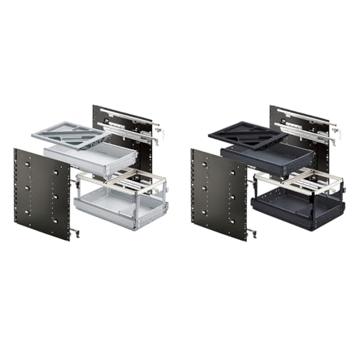 HETTICH 9081714 Systema Top 2000 Schnellmontage-Set SIL System mit Über-/Vollauszug für Rollcontainer, Einbautiefe 530mm, Stahl Alu-Effekt, Silber von Hettich