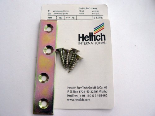 Hettich Verbindungsbleche mit Schrauben, verzinkt, Maße: 75 mm, 2 Stück, Artikelnr. 666 von Hettich