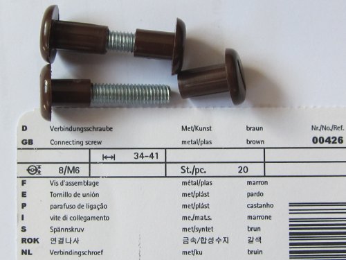 Verbindungsschraube, Metall / Kunststoff braun, 8/M6, 34 - 41 mm, 20 Stück, 426 von Hettich