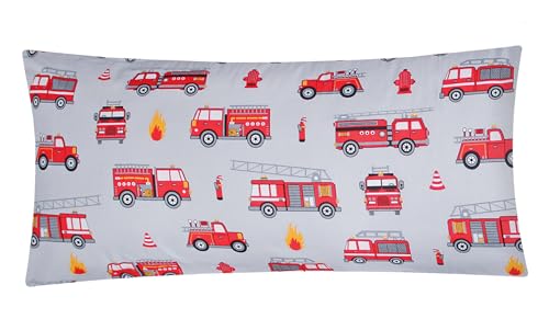 1 x Kissenbezug in 40x80 cm Renforcé 100% Baumwolle - Feuerwehr in grau und rot - Kopfkissen-Bezug, Kissenhülle, Dekokissenbezug, Kinder (1-Stück-EW-Feuerwehr-40x80) von Heubergshop