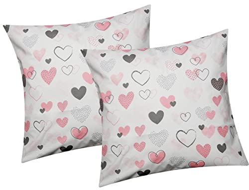 Baumwoll Renforcé Kissenbezug - 2er Set in 40x40 cm - Love, Liebe, Herzen - Kopfkissen-Bezug, Kissenhülle, Dekokissenbezug aus 100% Baumwolle, Kinder (187/1-40x40) von Heubergshop