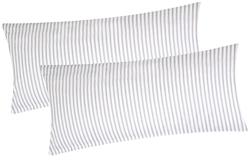 Baumwoll Renforcé Kissenbezug - 2er Set in 40x80cm - Grau und Weiß gestrieft - Kopfkissen-Bezug, Kissenhülle, Dekokissenbezug aus 100% Baumwolle (KY-Streifen-001-40x80) von Heubergshop