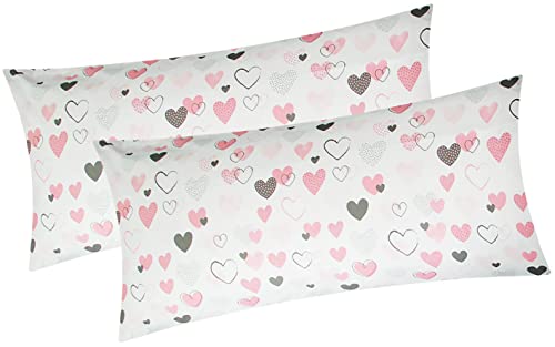 Baumwoll Renforcé Kissenbezug - 2er Set in 40x80cm - Love, Liebe, Herzen - Kopfkissen-Bezug, Kissenhülle, Dekokissenbezug aus 100% Baumwolle (KY-187/1-40x80) von Heubergshop