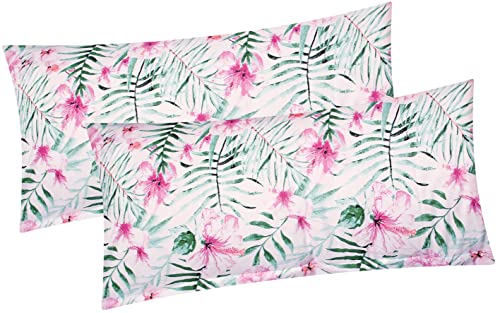 Baumwoll Renforcé Kissenbezug - 2er Set in 40x80cm - Orchidee, Blumen, Blätter gemalt - Kopfkissen-Bezug, Kissenhülle, Dekokissenbezug aus 100% Baumwolle (BS-037/3-40x80) von Heubergshop