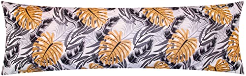 Baumwoll Renforcé Seitenschläferkissen Bezug 40x145cm - Blätter in Grau, Schwarz und Orange - 100% Baumwolle Stillkissenbezug (KY-660/1) von Heubergshop