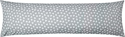 Baumwoll Renforcé Seitenschläferkissen Bezug 40x145cm - Kleine Herzen in grau und weiß - 100% Baumwolle, Stillkissenbezug (KY-570-1) von Heubergshop