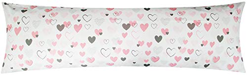 Baumwoll Renforcé Seitenschläferkissen Bezug 40x145cm - Love Liebe Herzen - 100% Baumwolle Stillkissenbezug (KY-187/1) von Heubergshop