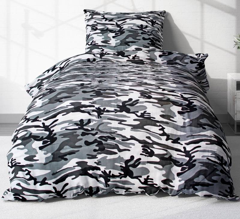 Bettwäsche, Heubergshop, Renforcé, 2 teilig, 135x200cm + 80x80cm Camouflage Tarnmuster Grau Schwarz (EW-200-3) von Heubergshop