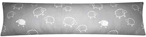 Heubergshop Baumwoll Renforcé Seitenschläferkissen Bezug 40x145cm - Schafe Lämmer in Grau und Weiß - 100% Baumwolle Kissenbezug (99-7-B) von Heubergshop