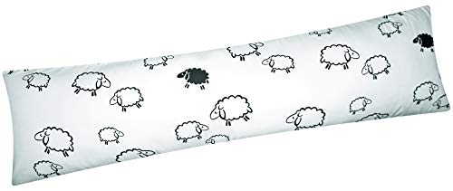 Heubergshop Baumwoll Renforcé Seitenschläferkissen Bezug 40x145cm - Schafe Lämmer in Weiß und Schwarz - 100% Baumwolle Überzug Kissenbezug (99-2-B) von Heubergshop