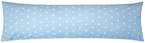 Baumwoll Renforcé Seitenschläferkissen Bezug 40x145cm - Sterne, Muster in Weiß und Hellblau -100% Baumwolle Stillkissenbezug (KY376/2-Blau) von Heubergshop