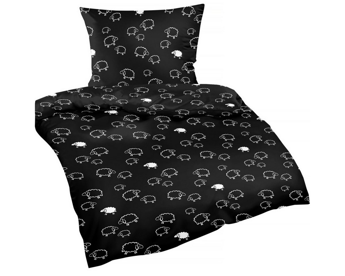 Heubergshop Bettwäsche, Renforcé, 135x200cm + 80x80cm - Schafe Schwarz Baumwolle Kinder (99/1-Renforce) von Heubergshop