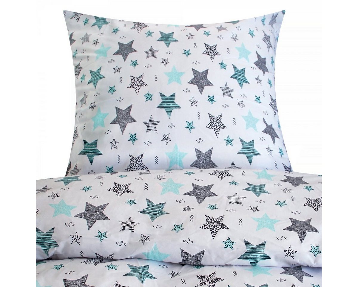 Heubergshop Bettwäsche, Renforcé, 2 teilig, 135x200cm + 80x80cm - Sterne Kreise Punkte Baumwolle Kinder (560/1) von Heubergshop