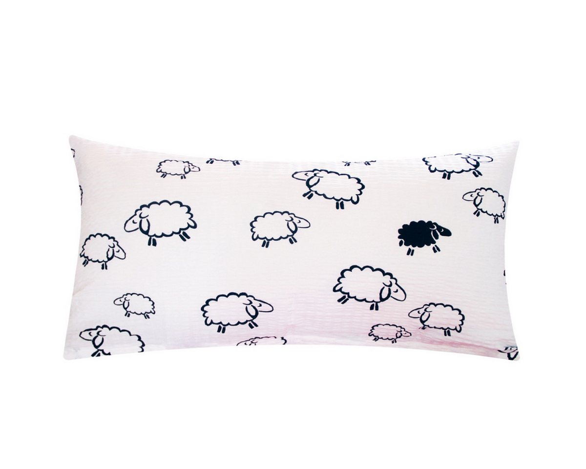 Heubergshop Kissenbezug, (1 Stück), 40x80cm Baumwolle Schafe Weiß Schwarz (1-Stück-99/2-40x80-Seersucker) von Heubergshop