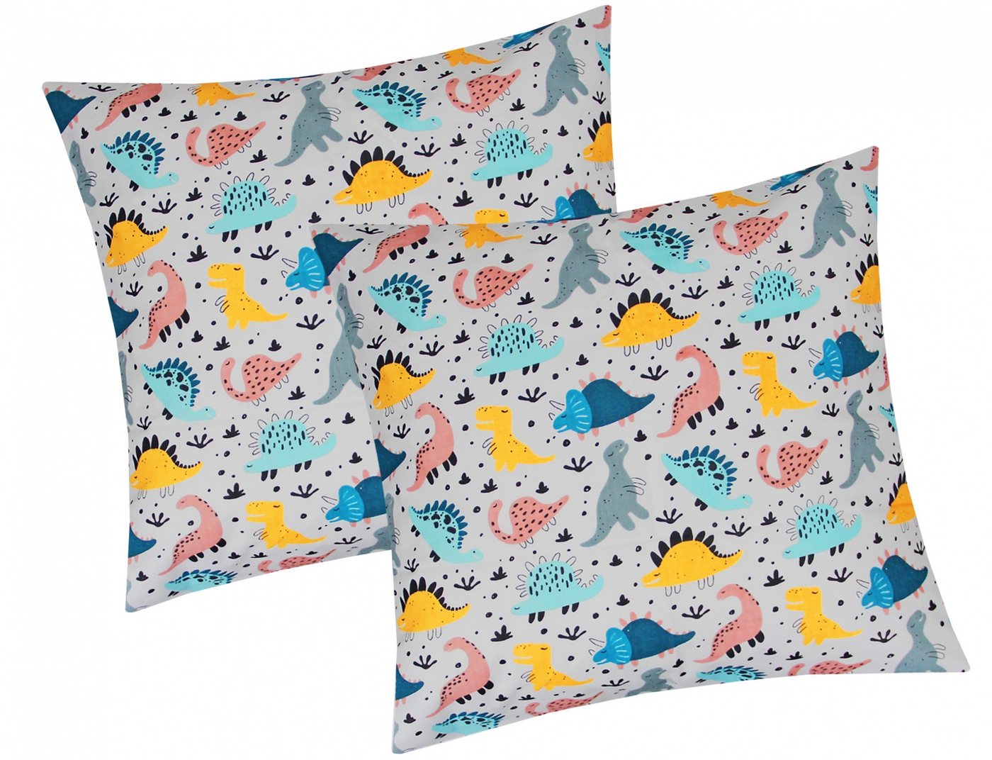 Heubergshop Kissenbezug, (2 Stück), 2er Set 40x40cm Dinos Dinosaurier Kissenhülle Kinder (Dino-Grau-40x40) von Heubergshop