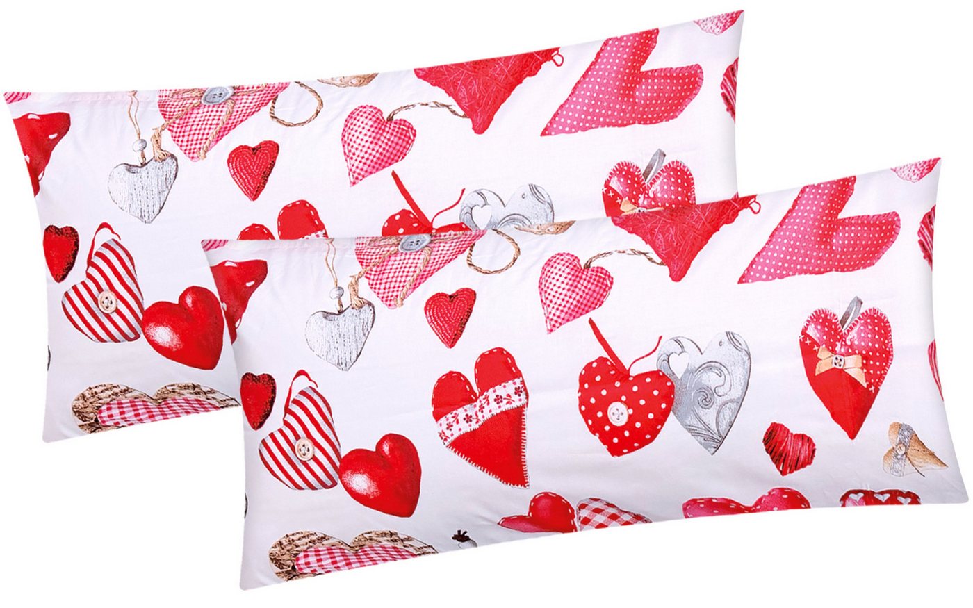 Heubergshop Kissenbezug, (2 Stück), 2er Set 40x80cm Herzen Landhaus Kissenhülle (BS-Valentin-Weiß-40x80) von Heubergshop