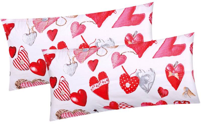 Heubergshop Kissenbezug, (2 Stück), 2er Set 40x80cm Herzen Landhaus Kissenhülle (BS-Valentin-Weiß-40x80) von Heubergshop