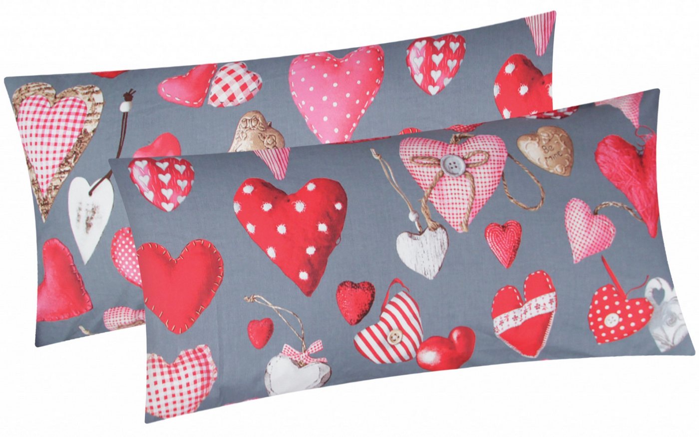 Heubergshop Kissenbezug, (2 Stück), 2er Set 40x80cm Herzen Landhaus Love Kissenhülle (BS-Valentin-40x80) von Heubergshop