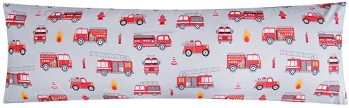 Heubergshop Renforcé Seitenschläferkissen Bezug 40x145cm - Feuerwehr grau rot - 100% Baumwolle, Kissenbezug, Kinder (EW Feuerwehr Grau) von Heubergshop