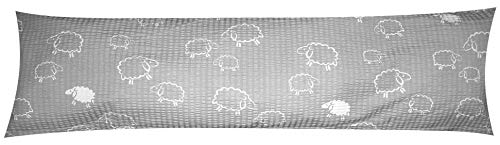 Heubergshop Seersucker Seitenschläferkissen Bezug 40x145cm - Schafe Lämmer Grau Weiß - 100% Baumwolle Kissenbezug (SB-99/7) von Heubergshop