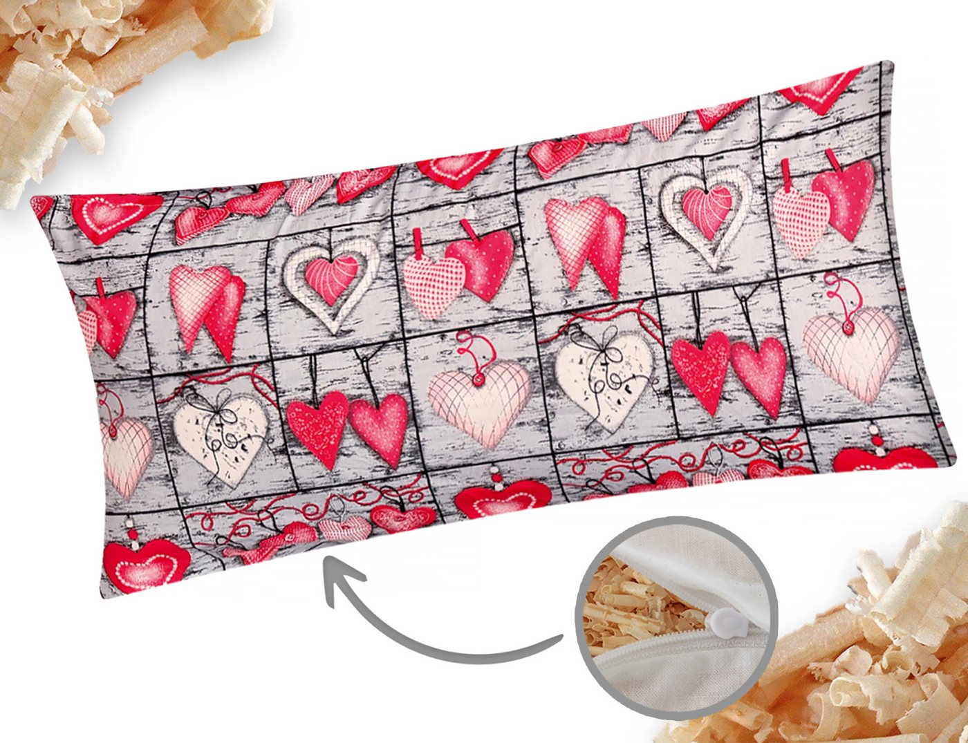 Heubergshop Zirbenkissen, 1-tlg., 40x80cm Gefüllt mit Zirben - Landhaus, Herzen (Zirbe-358/1-40x80) von Heubergshop