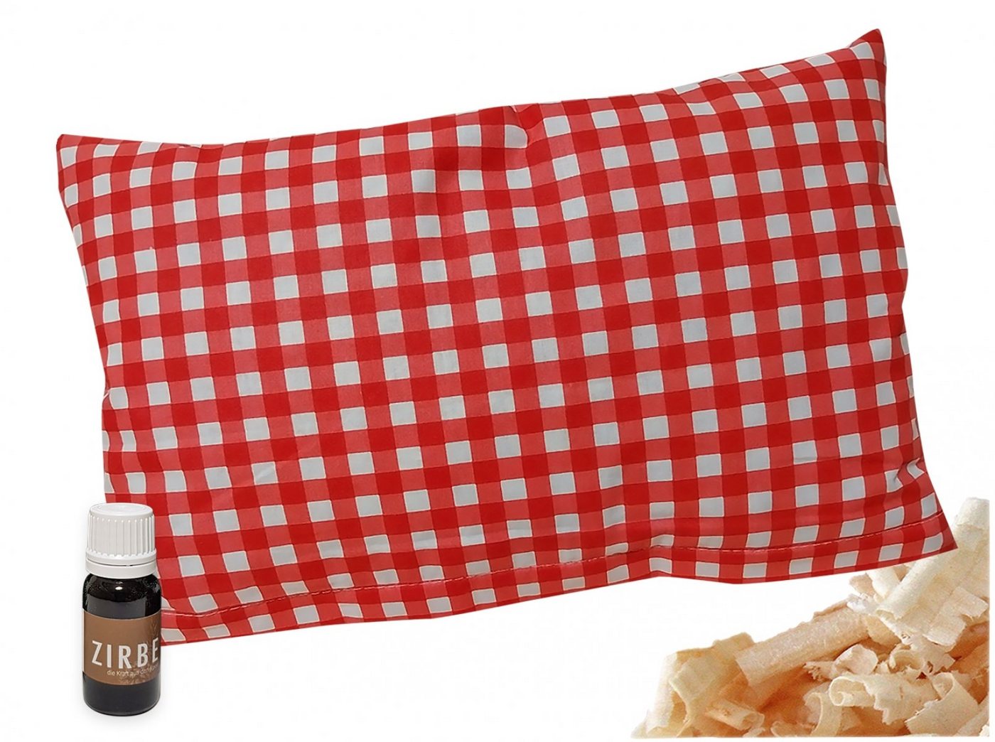 Heubergshop Zirbenkissen, 30x20cm + 10ml Zirbenöl Geschenkidee, Zirbenspäne (Karo-Rot+10ml) von Heubergshop