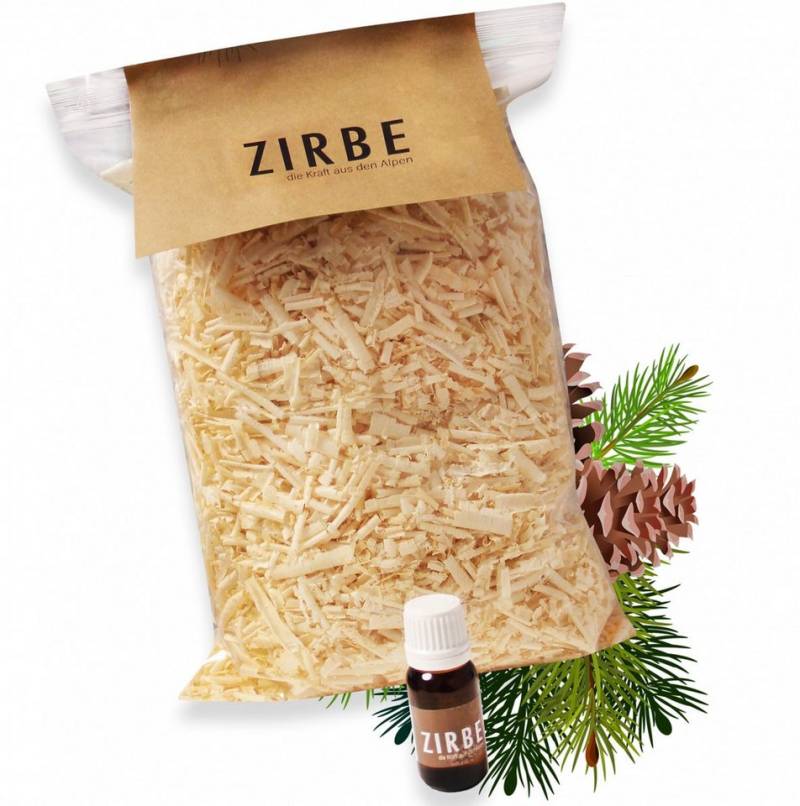 Heubergshop Zirbenkissen, Nachfüllpack 125g + 10ml Zirbenöl - Set Zirbenspäne von Heubergshop